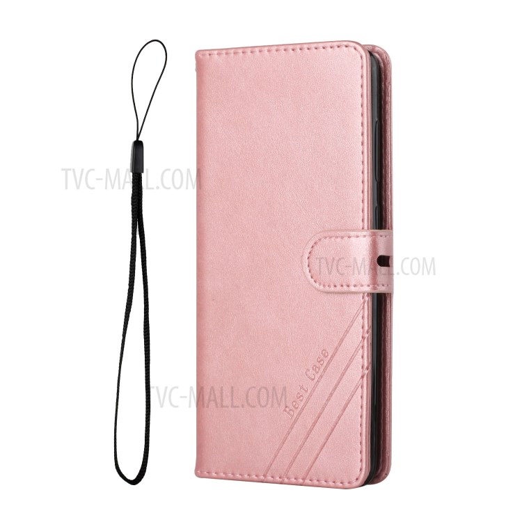 Solid Color PU Leather Wallet Case for Samsung Galaxy A22 5G (EU Version) Flip Stand Phone Cover with Strap - Pink-2