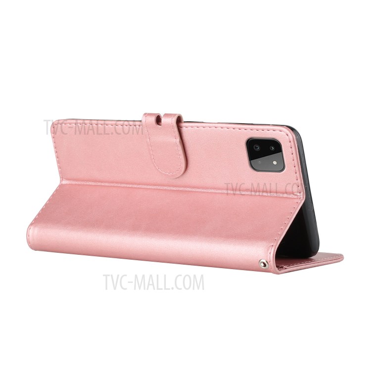 Solid Color PU Leather Wallet Case for Samsung Galaxy A22 5G (EU Version) Flip Stand Phone Cover with Strap - Pink-8