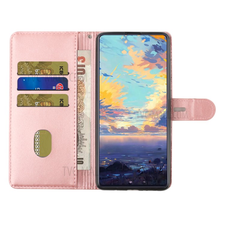 Solid Color PU Leather Wallet Case for Samsung Galaxy A22 5G (EU Version) Flip Stand Phone Cover with Strap - Pink-9