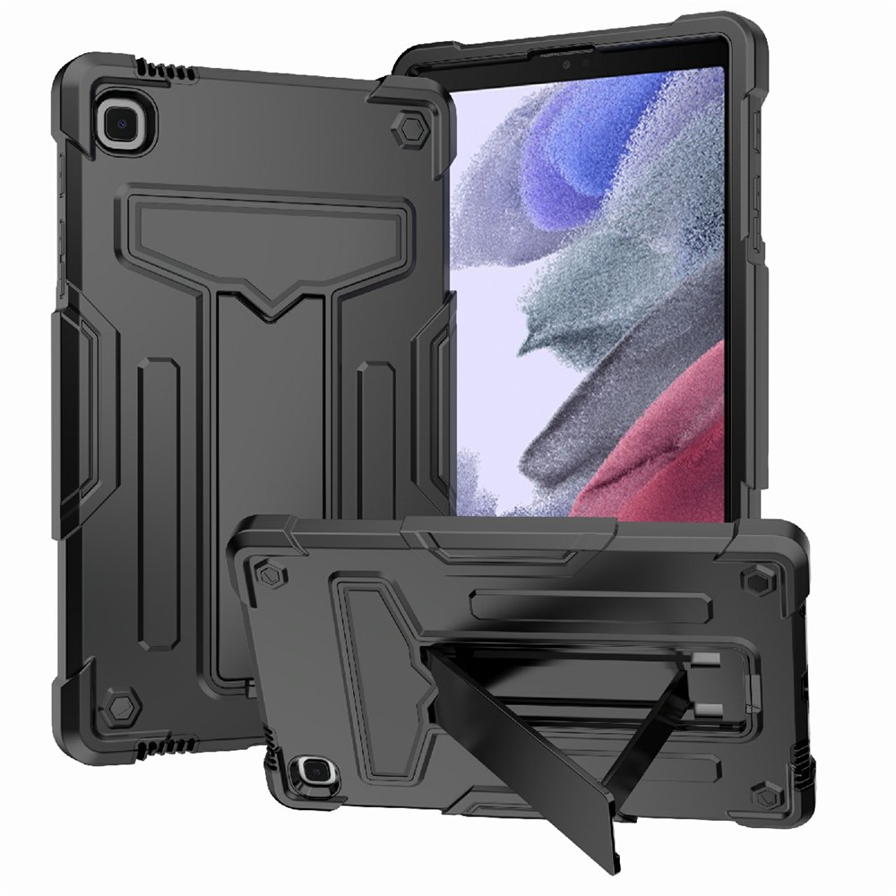 Foldable T-shaped Kickstand PC Silicone Shock-Proof Cover Protector for Samsung Galaxy Tab A7 Lite 8.7-inch - Black-1