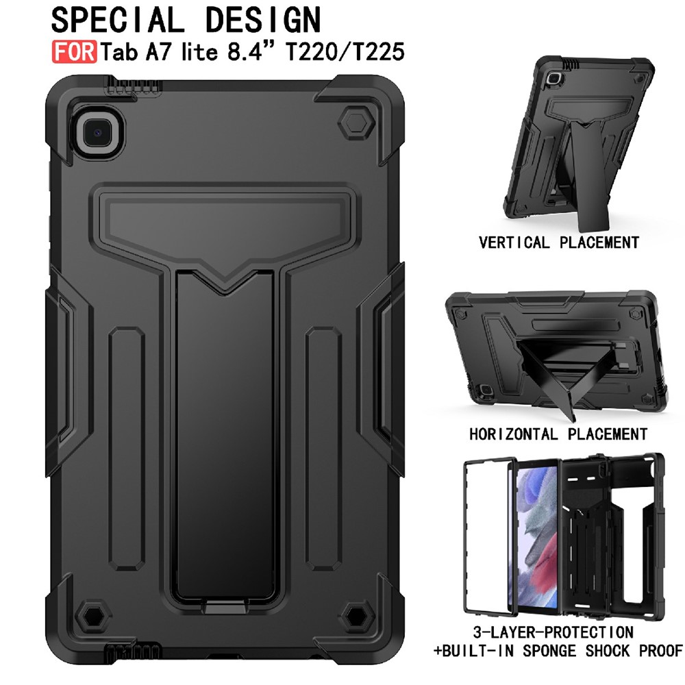 Foldable T-shaped Kickstand PC Silicone Shock-Proof Cover Protector for Samsung Galaxy Tab A7 Lite 8.7-inch - Black-2