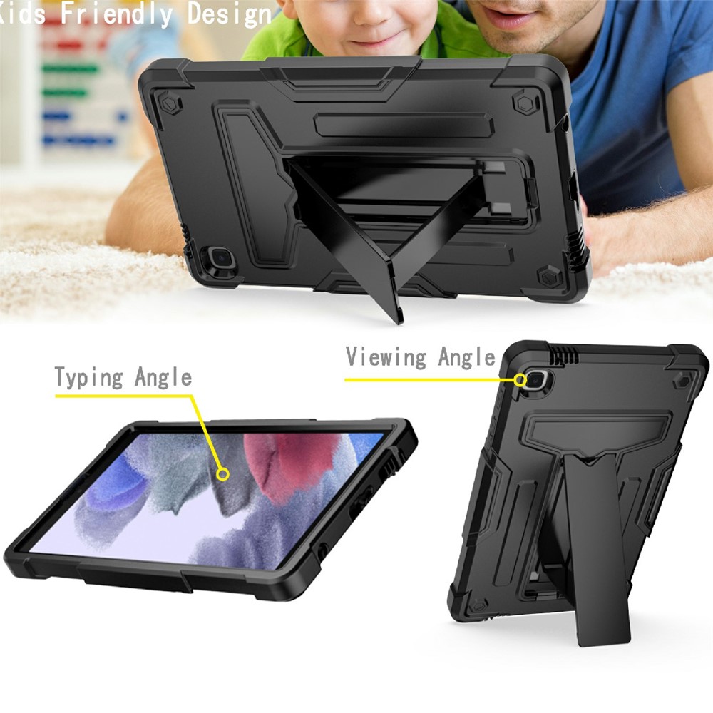 Foldable T-shaped Kickstand PC Silicone Shock-Proof Cover Protector for Samsung Galaxy Tab A7 Lite 8.7-inch - Black-4