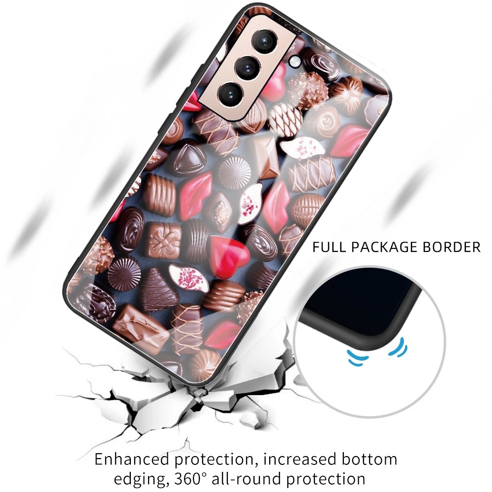 Pattern Printing Tempered Glass + TPU Phone Protective Shell Case for Samsung Galaxy S21 FE - Chocolate-2