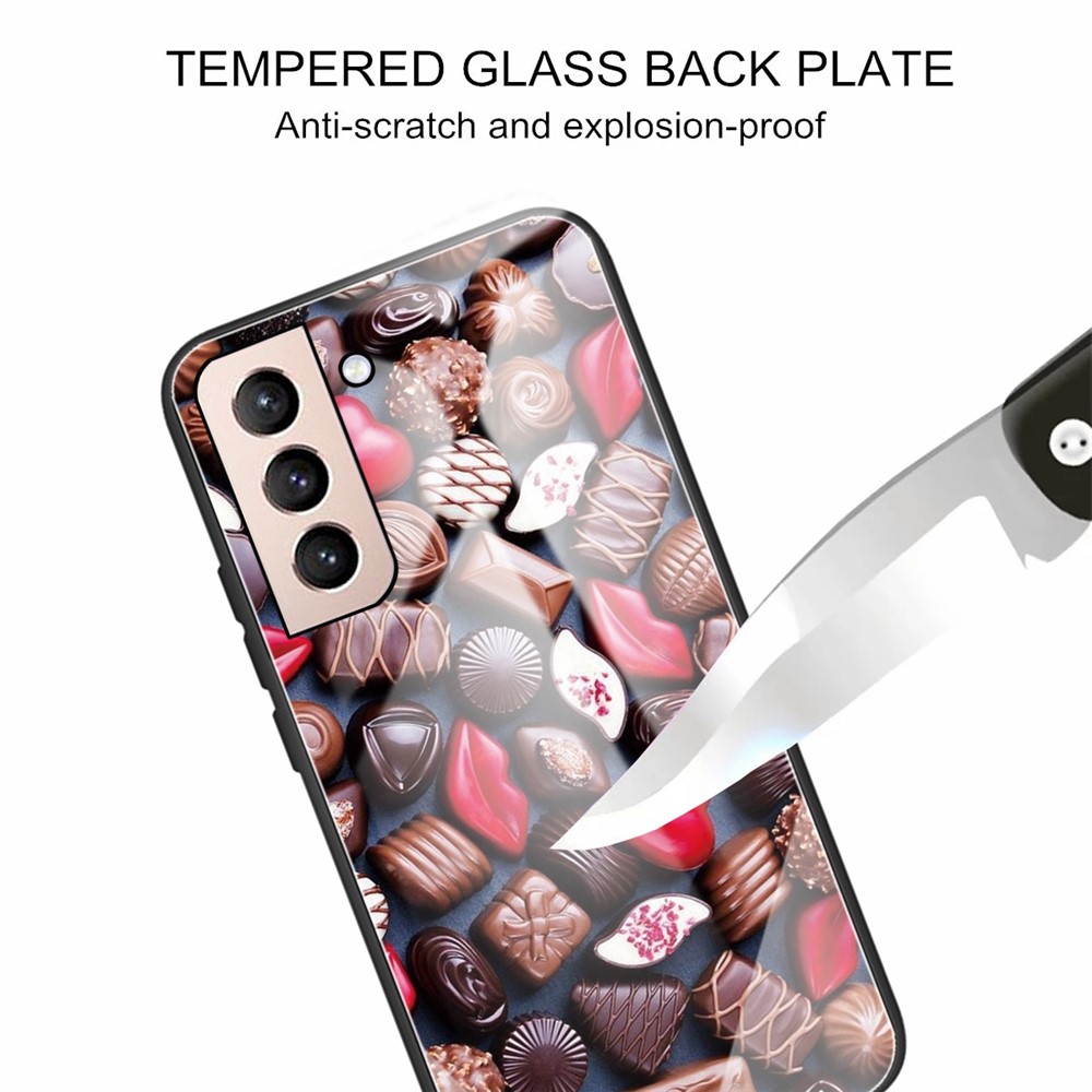 Pattern Printing Tempered Glass + TPU Phone Protective Shell Case for Samsung Galaxy S21 FE - Chocolate-4