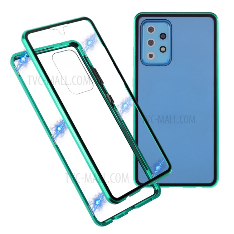 Magnetic Adsorption Metal Frame + Double-sided Tempered Glass Full Protection Phone Shell for Samsung Galaxy A72 4G/5G - Green-1