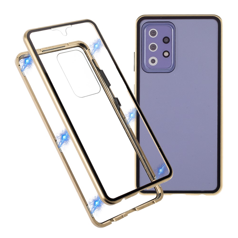 Magnetic Adsorption Metal Frame + Double-sided Ultra Clear Tempered Glass Full Coverage Phone Shell for Samsung Galaxy A52 4G/5G - Gold-1