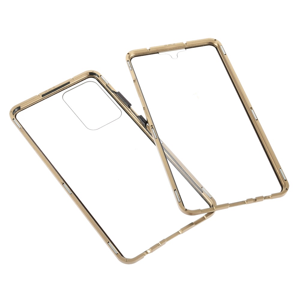 Magnetic Adsorption Metal Frame + Double-sided Ultra Clear Tempered Glass Full Coverage Phone Shell for Samsung Galaxy A52 4G/5G - Gold-9