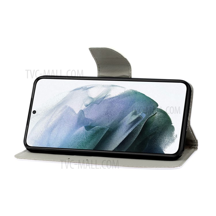Pattern Printing Leather Wallet Stand Case Protector Cover with Lanyard for Samsung Galaxy S21 FE - Luminous Butterfly-6