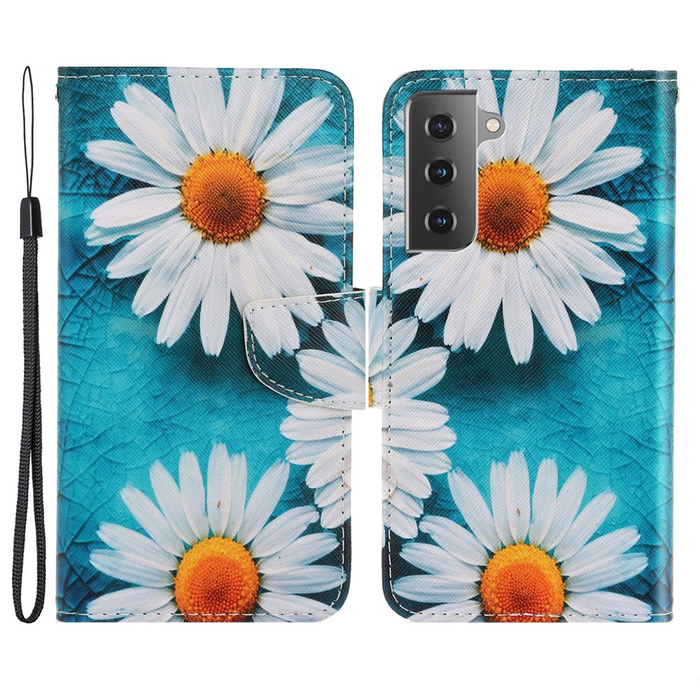 Colorful Pattern Printing PU Leather Wallet Stand Phone Cover Flip Case for Samsung Galaxy S21 FE - Chrysanthemum-1