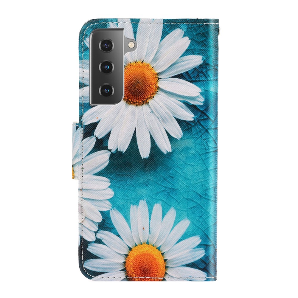 Colorful Pattern Printing PU Leather Wallet Stand Phone Cover Flip Case for Samsung Galaxy S21 FE - Chrysanthemum-3