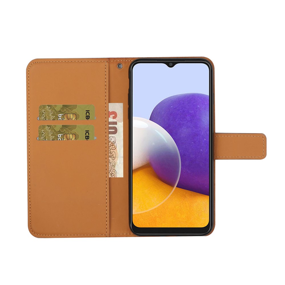 Imprinted Flower Wallet Leather Protective Case Magnet Clasp Flip Cover for Samsung Galaxy A22 5G (EU Version) - Brown-7
