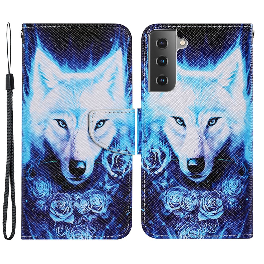 Pattern Printing Full-Protection Leather Wallet Stand Cell Phone Cover Case for Samsung Galaxy S21 FE - White Wolf-1