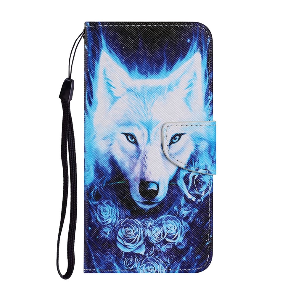 Pattern Printing Full-Protection Leather Wallet Stand Cell Phone Cover Case for Samsung Galaxy S21 FE - White Wolf-2
