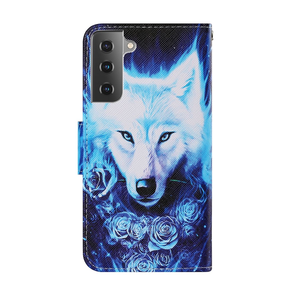 Pattern Printing Full-Protection Leather Wallet Stand Cell Phone Cover Case for Samsung Galaxy S21 FE - White Wolf-3