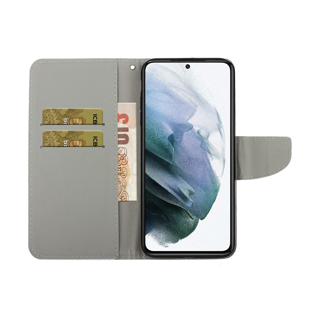 Pattern Printing Full-Protection Leather Wallet Stand Cell Phone Cover Case for Samsung Galaxy S21 FE - White Wolf-7