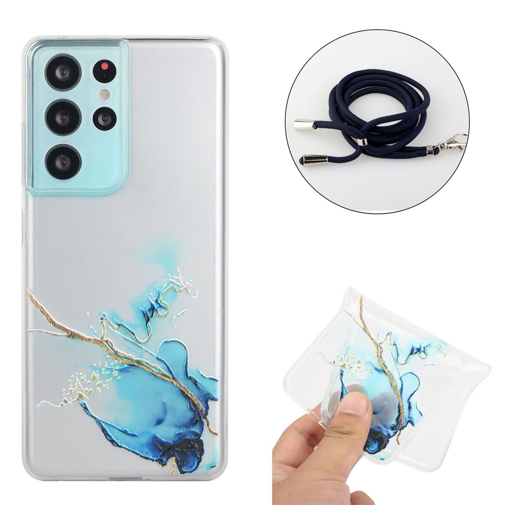 Cassa Morbida Del Modello Di Marmo Ben Protetto Con Cordino Per Samsung Galaxy S21 Ultra 5G - Stile A.-3