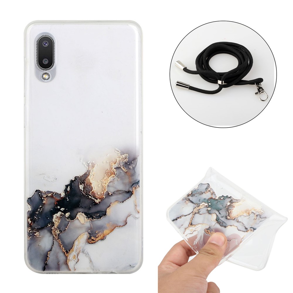 Adjustable Lanyard Design Marble Pattern Flexible TPU Case Well-Protected Cover for Samsung Galaxy A02 (EU Version)/M02 - Style A-2