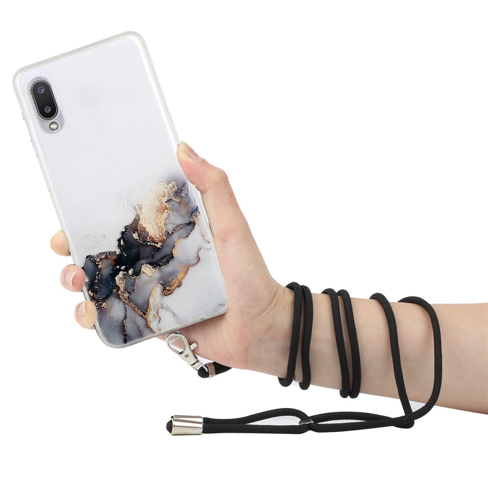 Adjustable Lanyard Design Marble Pattern Flexible TPU Case Well-Protected Cover for Samsung Galaxy A02 (EU Version)/M02 - Style A-3