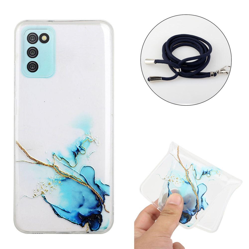 Adjustable Lanyard Design Marble Pattern Well-Protected Flexible TPU Case for Samsung Galaxy A02s (166.5x75.9x9.2mm) - Style A-2