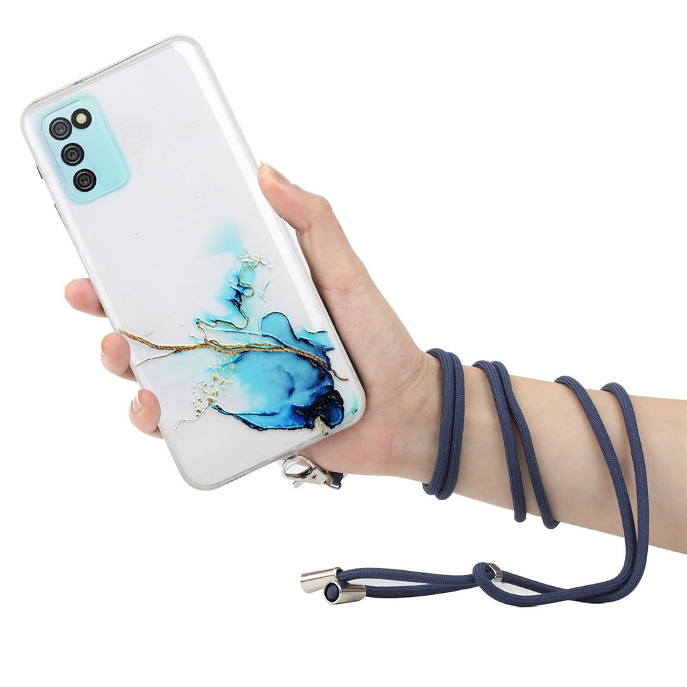 Adjustable Lanyard Design Marble Pattern Well-Protected Flexible TPU Case for Samsung Galaxy A02s (166.5x75.9x9.2mm) - Style A-3