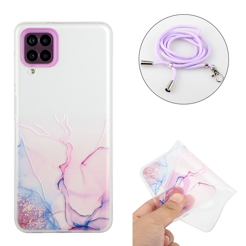 Adjustable Lanyard Design Well-Protected Marble Pattern Flexible TPU Case for Samsung Galaxy A12 5G - Style A-2