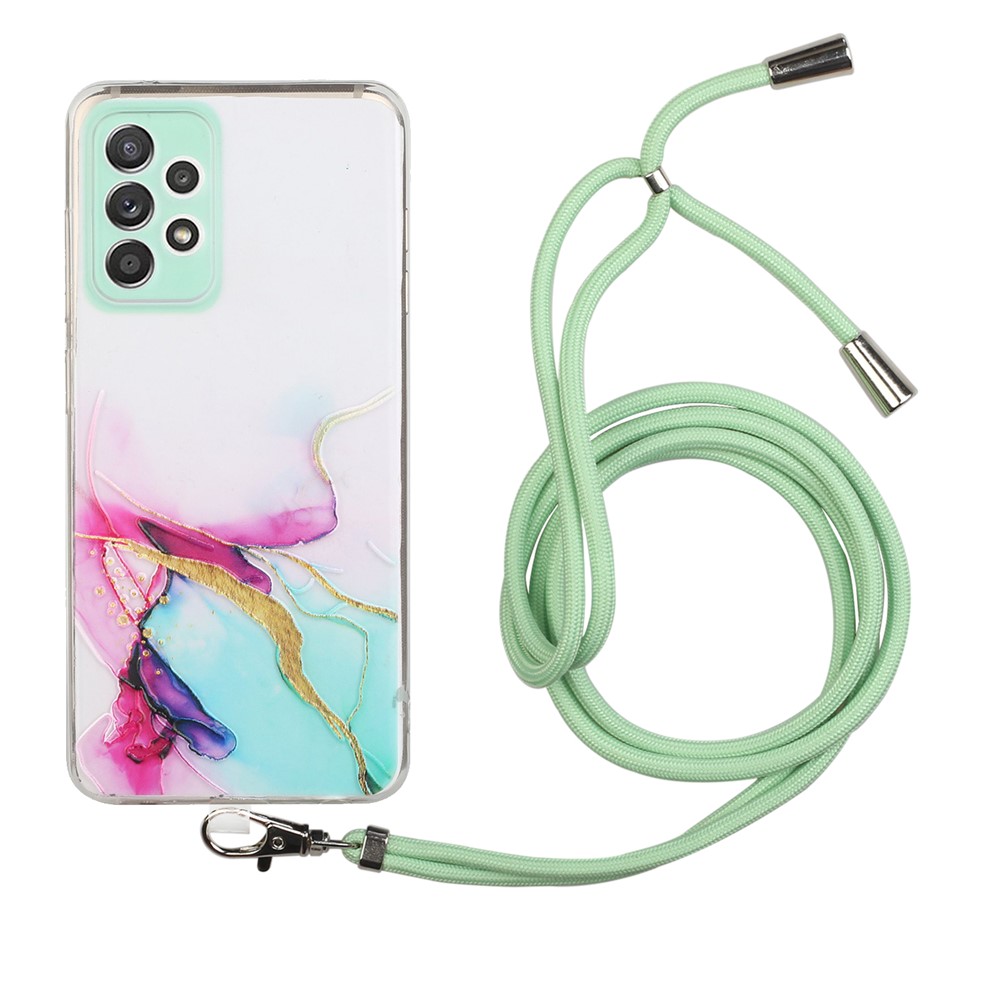 Adjustable Lanyard Design Marble Pattern Flexible TPU Case for Samsung Galaxy A52 4G/5G - Style A-1
