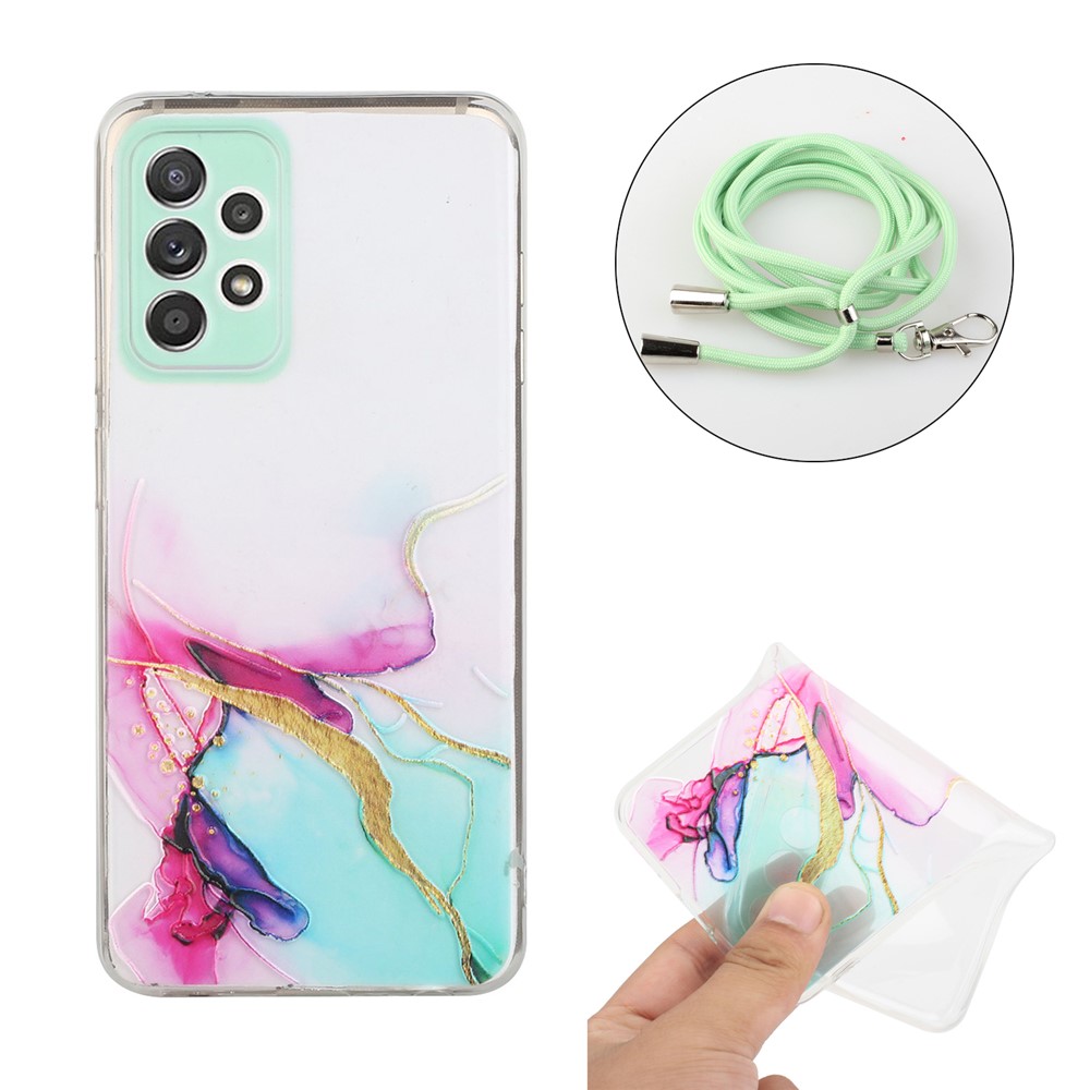 Adjustable Lanyard Design Marble Pattern Flexible TPU Case for Samsung Galaxy A52 4G/5G - Style A-2