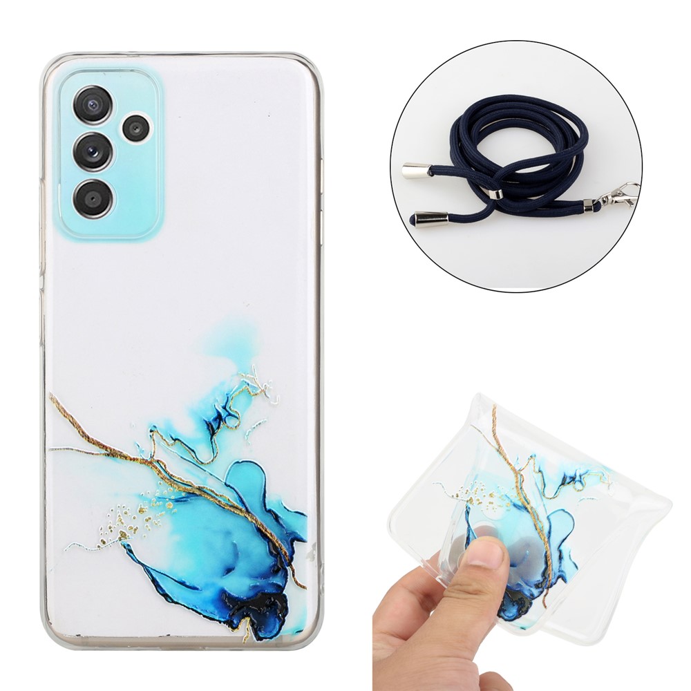 Marble Pattern Adjustable Lanyard Design Flexible TPU Phone Cover Case for Samsung Galaxy A82 5G - Style A-2