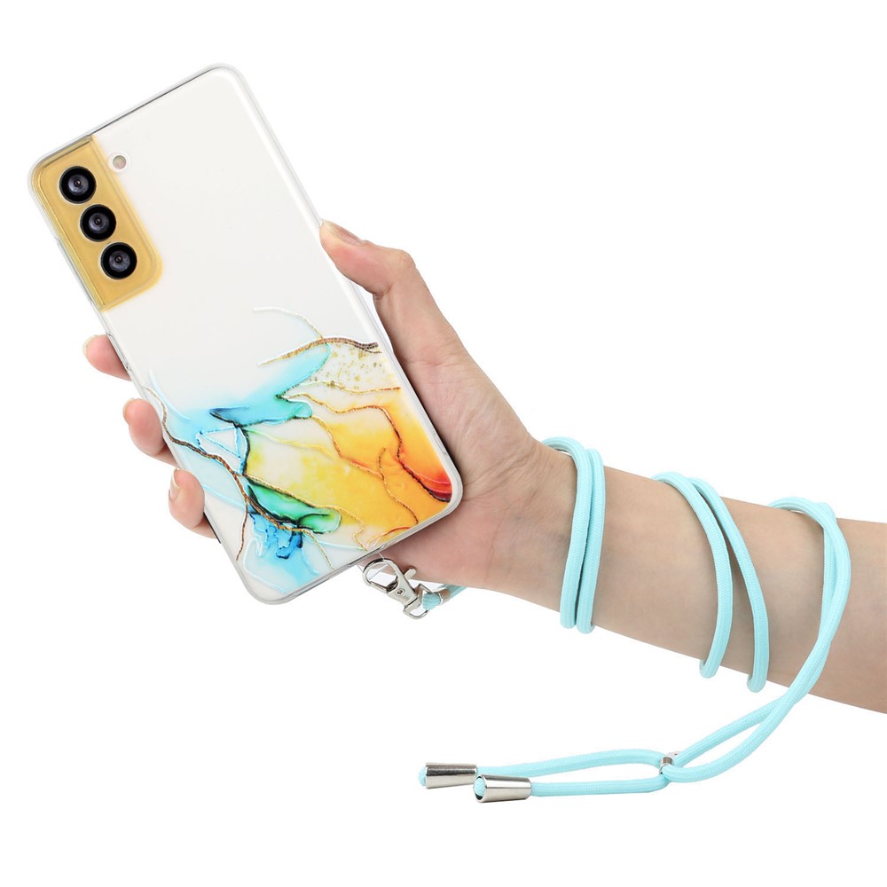 Marble Pattern Adjustable Lanyard Design Flexible TPU Case for Samsung Galaxy S21 5G - Style A-2