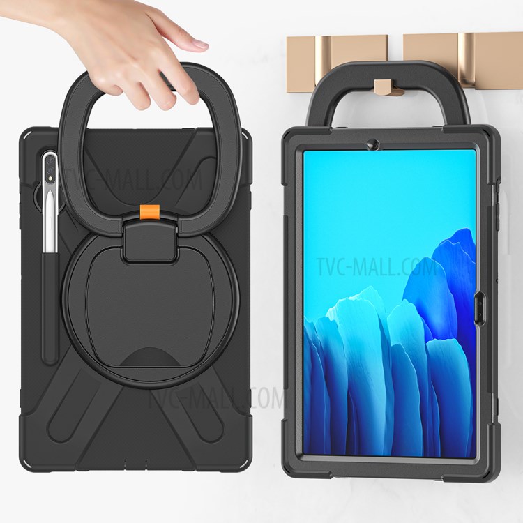 360° Swivel Kickstand PC + Silicone Tablet with Hand Holder Strap Shell for Samsung Galaxy Tab S7 Plus 12.4" T970/T975 - Black-10
