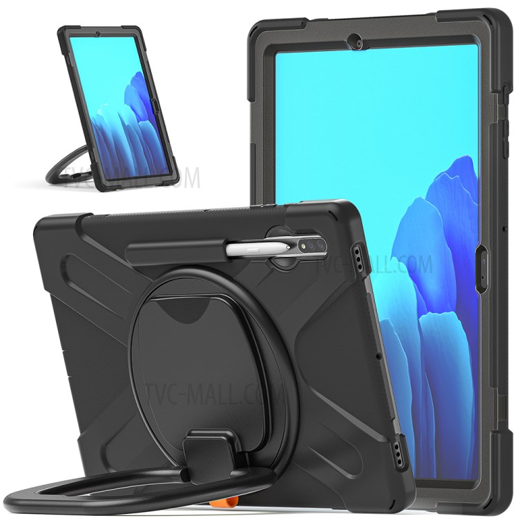 360° Swivel Kickstand PC + Silicone Tablet with Hand Holder Strap Shell for Samsung Galaxy Tab S7 Plus 12.4" T970/T975 - Black-16