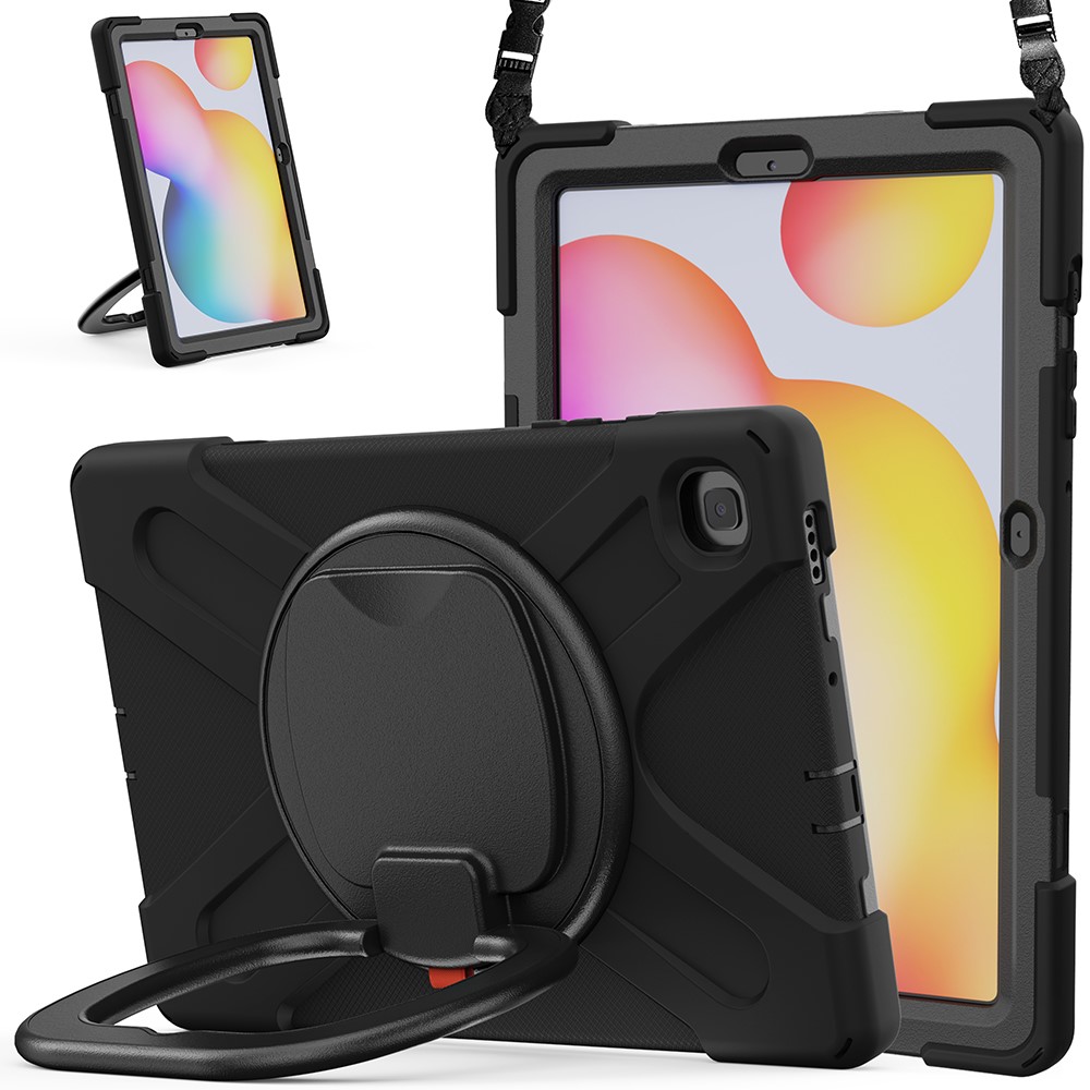 360 Degree Swivel Kickstand Design Tablet Cover Shell Case with Shoulder Strap for Galaxy Tab S6 Lite 10.4 P61/P615 2020 - Black-3