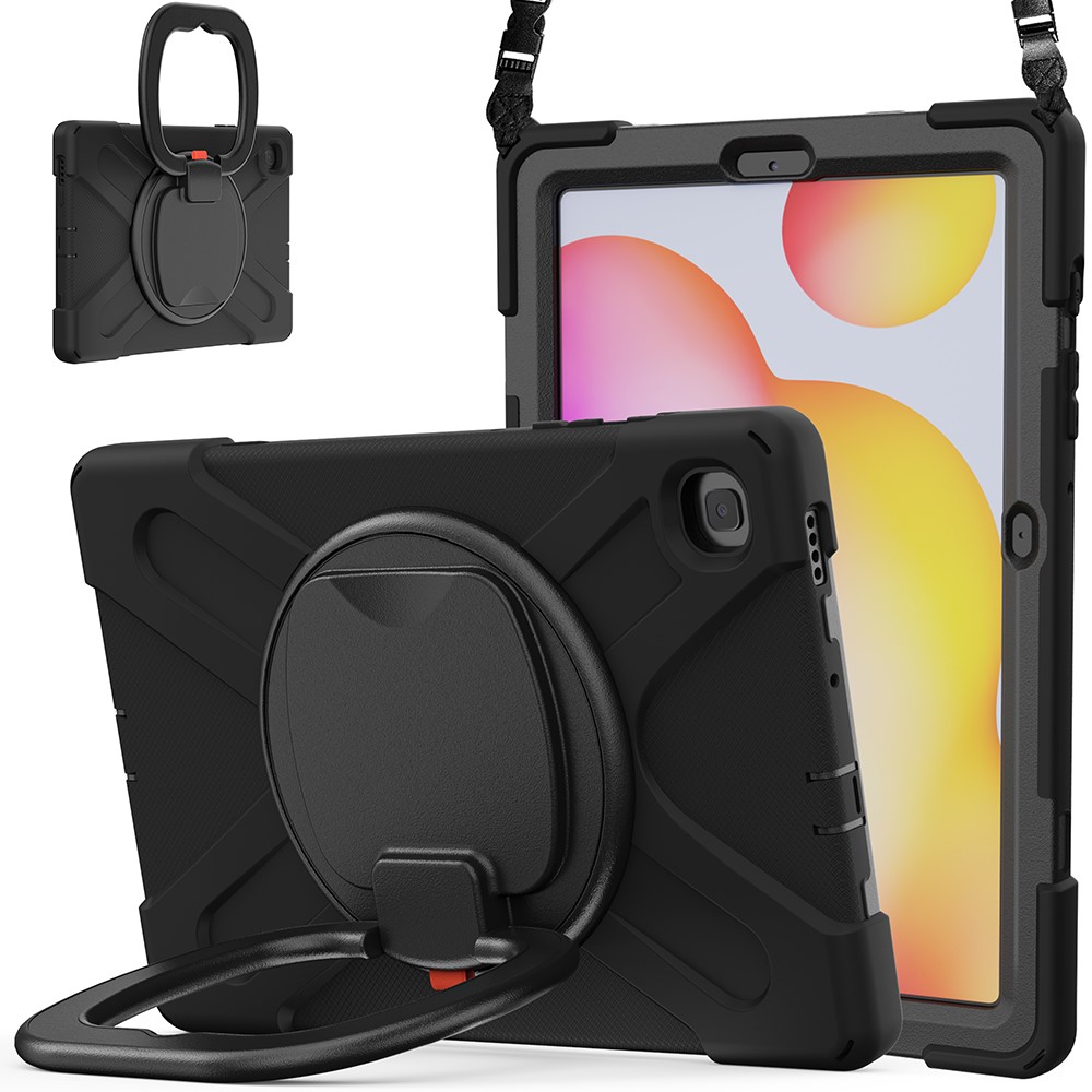 360 Degree Swivel Kickstand Design Tablet Cover Shell Case with Shoulder Strap for Galaxy Tab S6 Lite 10.4 P61/P615 2020 - Black-4