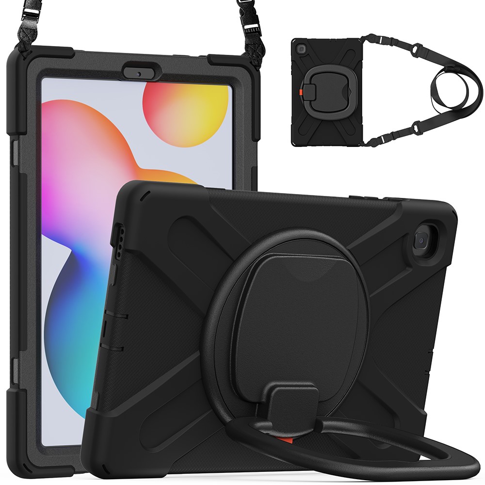 360 Degree Swivel Kickstand Design Tablet Cover Shell Case with Shoulder Strap for Galaxy Tab S6 Lite 10.4 P61/P615 2020 - Black-5
