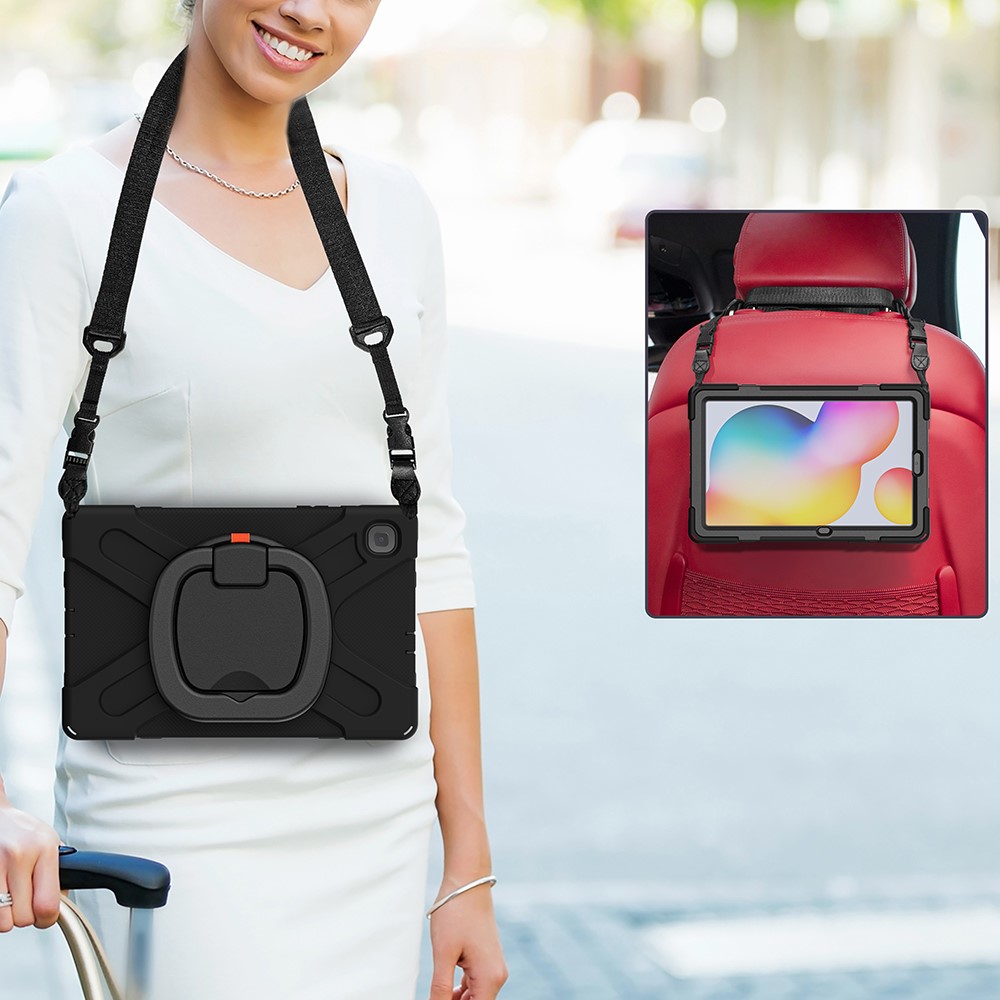 360 Degree Swivel Kickstand Design Tablet Cover Shell Case with Shoulder Strap for Galaxy Tab S6 Lite 10.4 P61/P615 2020 - Black-8