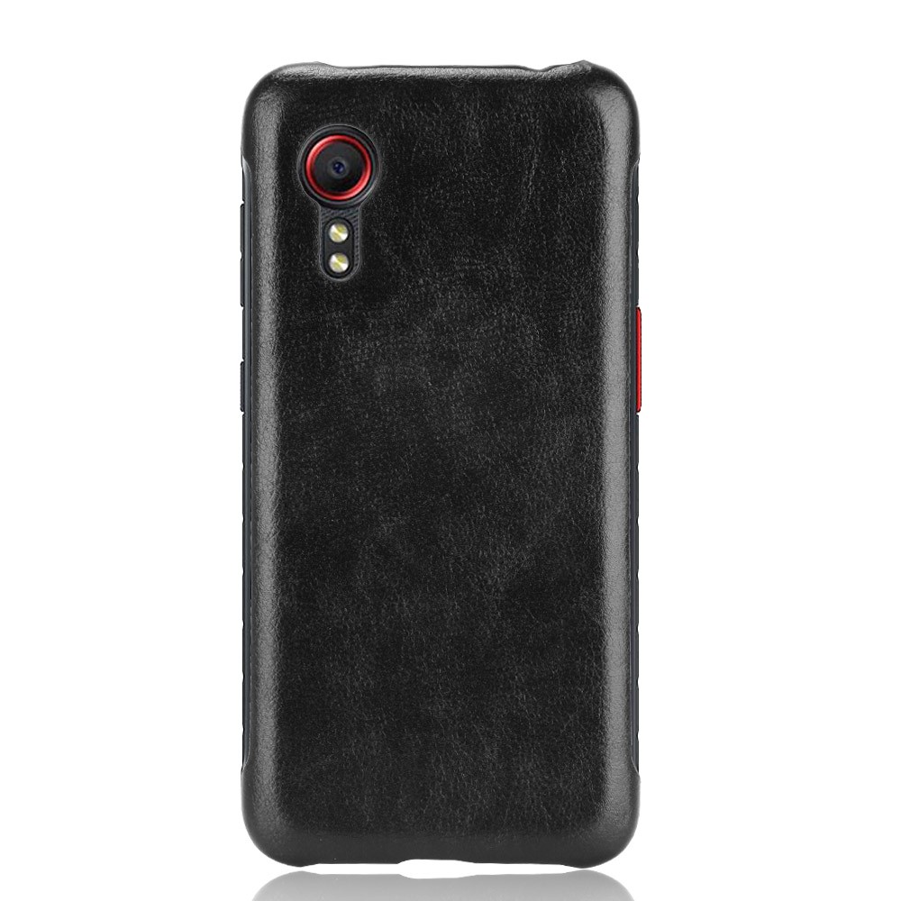 Litchi Texture Shockproof Leather Coated PC Phone Back Case Cover Shell for Samsung Galaxy Xcover 5 - Black-1