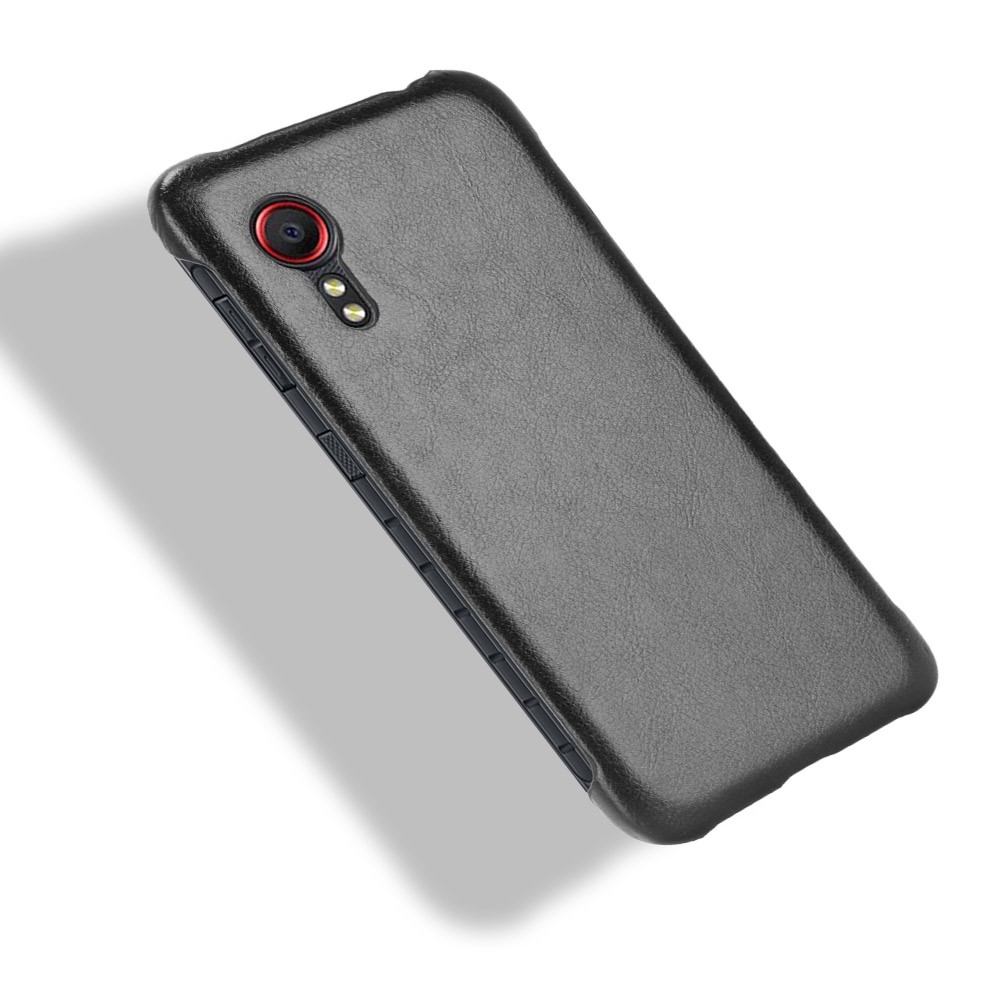 Litchi Texture Shockproof Leather Coated PC Phone Back Case Cover Shell for Samsung Galaxy Xcover 5 - Black-4