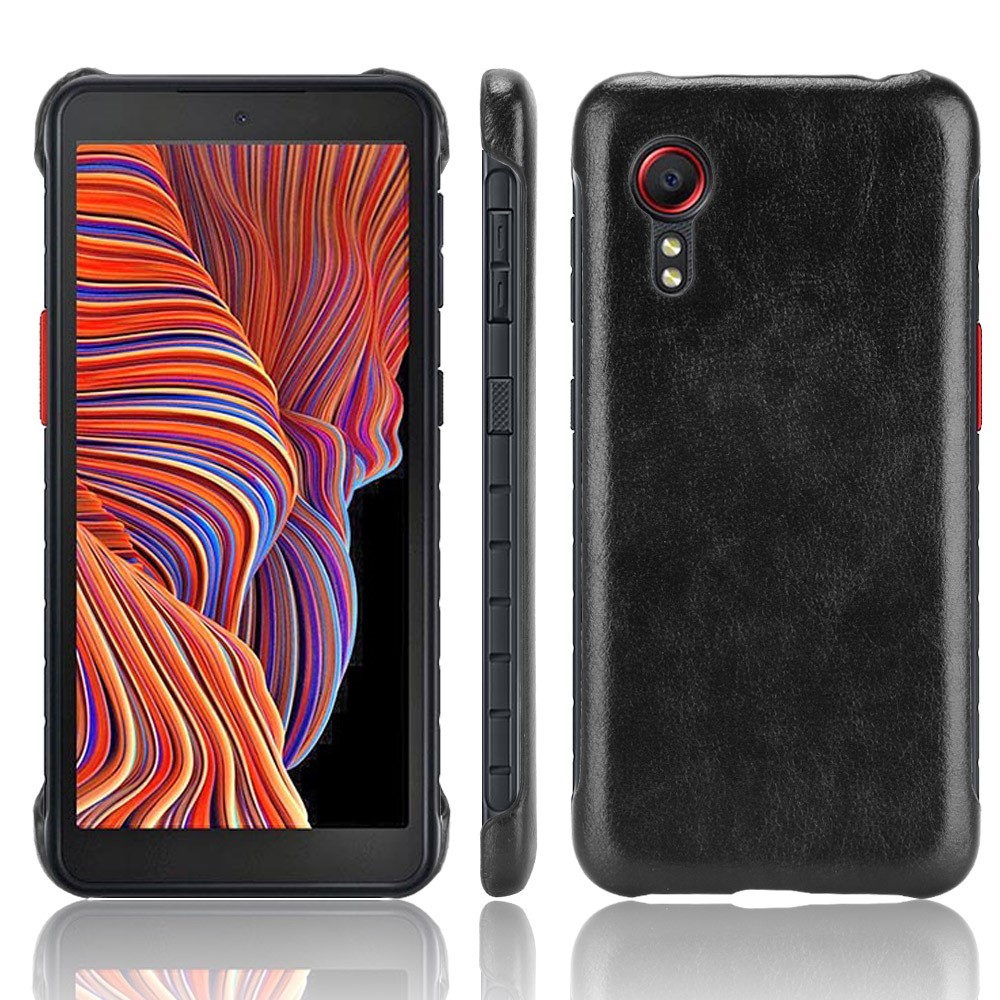Litchi Texture Shockproof Leather Coated PC Phone Back Case Cover Shell for Samsung Galaxy Xcover 5 - Black-5