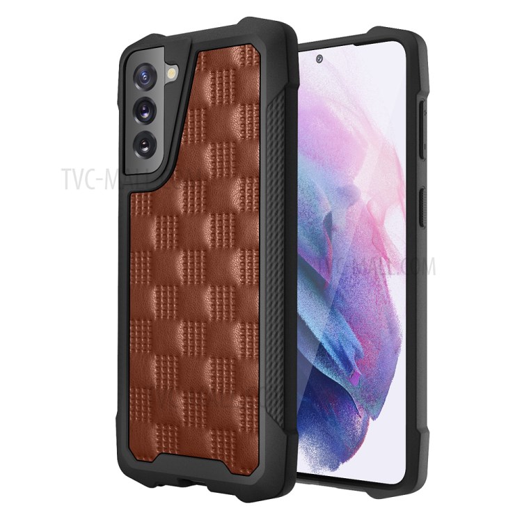 PC + TPU Cuir Recouvert Hybride Hybrid Téléphone Couverture De Protection Pour Téléphone Portable Pour Samsung Galaxy S21 + 5G - Marron-1