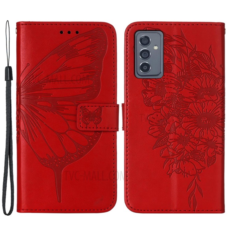 Imprint Butterfly Flower Pattern Wallet Stand Leather Case for Samsung Galaxy A82 5G - Red-1
