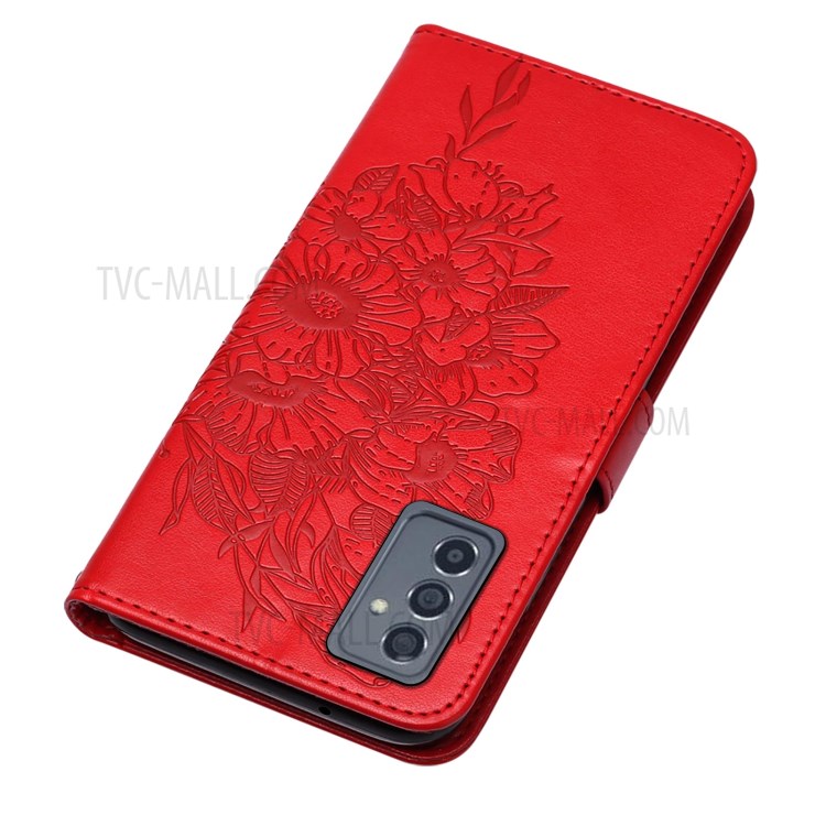 Imprint Butterfly Flower Pattern Wallet Stand Leather Case for Samsung Galaxy A82 5G - Red-4