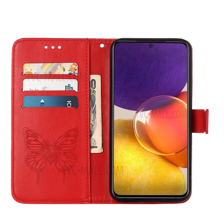 Imprint Butterfly Flower Pattern Wallet Stand Leather Case for Samsung Galaxy A82 5G - Red-5