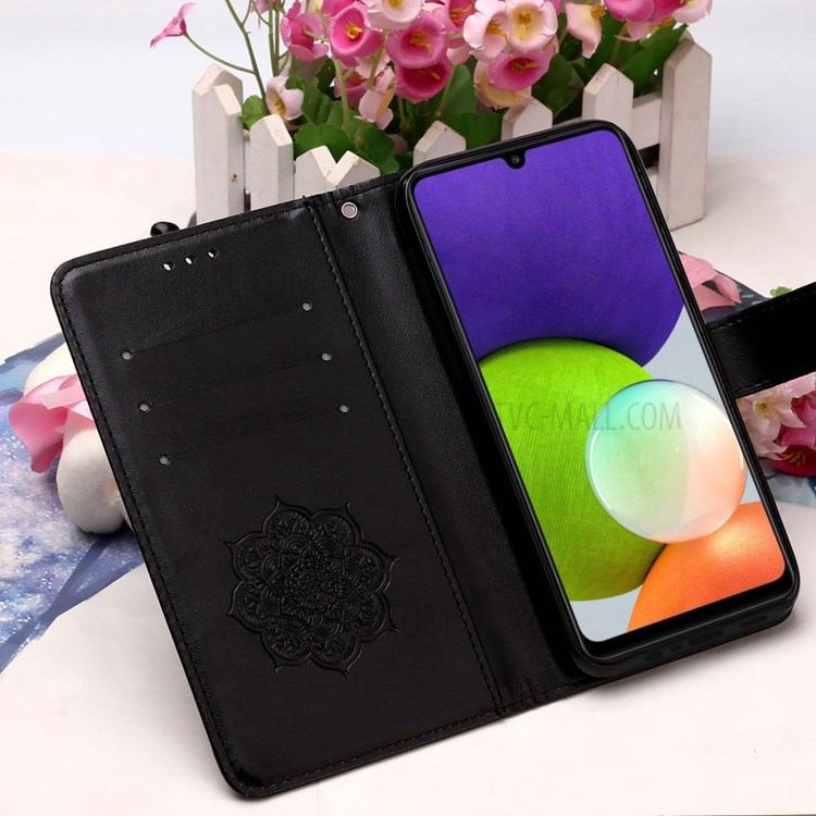 Dream Catcher Imprint Pattern Leather Wallet Stand Phone Case Cover for Samsung Galaxy A22 4G (EU Version) - Black-10