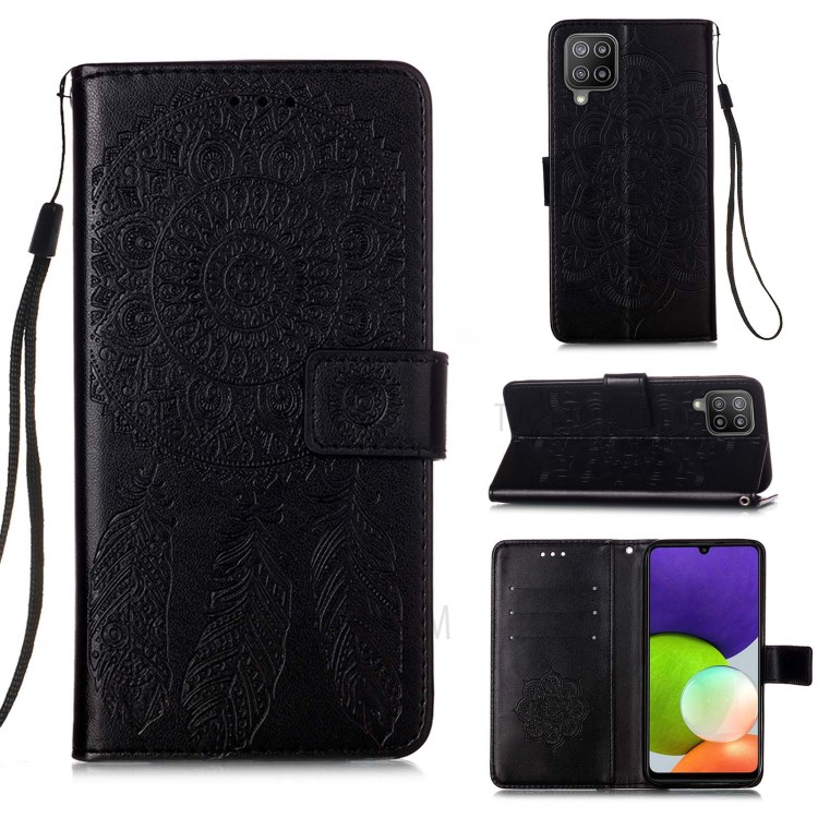 Dream Catcher Imprint Pattern Leather Wallet Stand Phone Case Cover for Samsung Galaxy A22 4G (EU Version) - Black-12