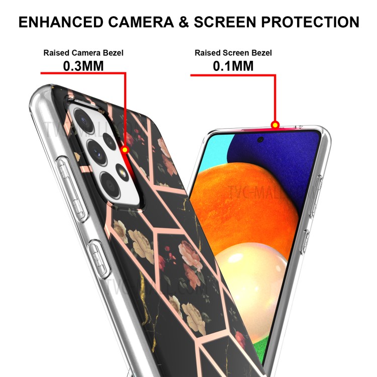 Anti-Drop Flexible TPU Cover Case with Electroplating IMD Marble Pattern for Samsung Galaxy A52 5G / A52 4G (2.0mm) - Black Flowers-4