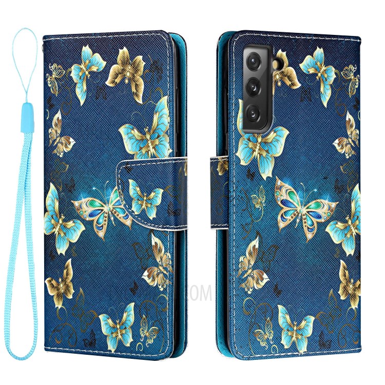 Pattern Printing Leather Stand Wallet Phone Case Shell for Samsung Galaxy S21 FE - Jewelry Butterfly-1