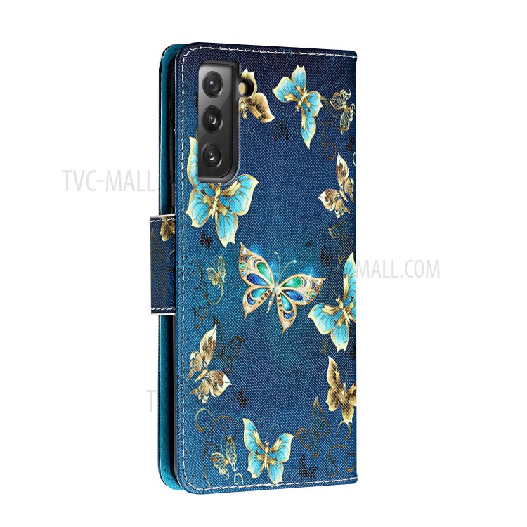 Pattern Printing Leather Stand Wallet Phone Case Shell for Samsung Galaxy S21 FE - Jewelry Butterfly-3