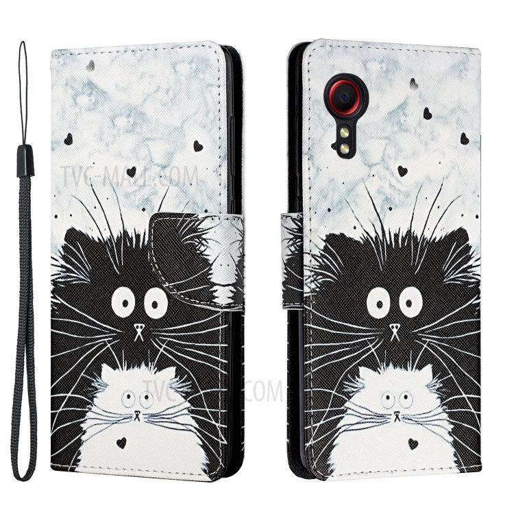 Pattern Printing Leather Stand Wallet Phone Case Shell for Samsung Galaxy Xcover 5 - Black and White Cat-1