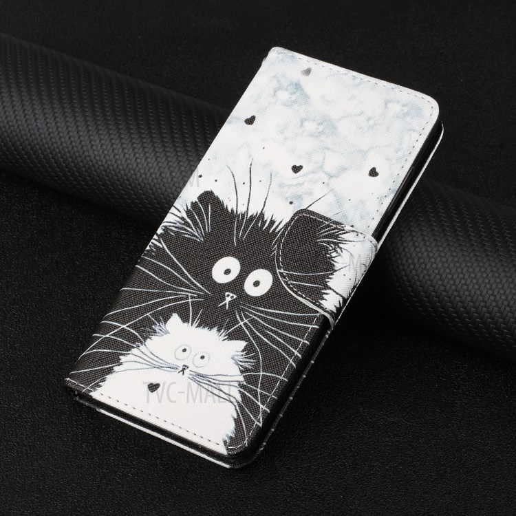 Pattern Printing Leather Stand Wallet Phone Case Shell for Samsung Galaxy Xcover 5 - Black and White Cat-10