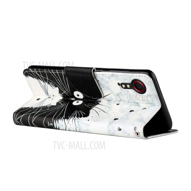 Pattern Printing Leather Stand Wallet Phone Case Shell for Samsung Galaxy Xcover 5 - Black and White Cat-4